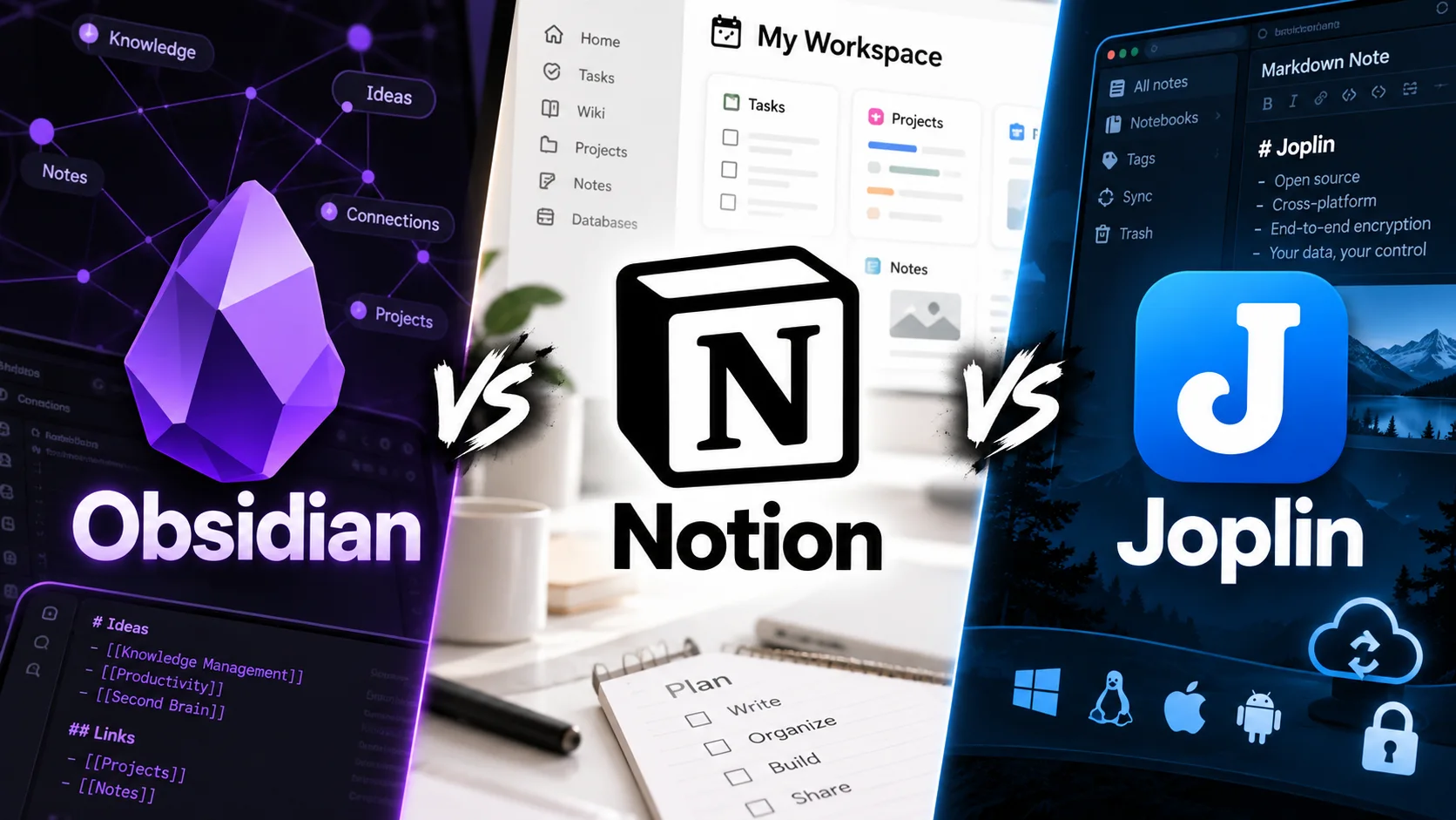 Obsidian vs Notion vs Joplin vs Anytype: Pick a Notes App by Data Model, Not Hype
